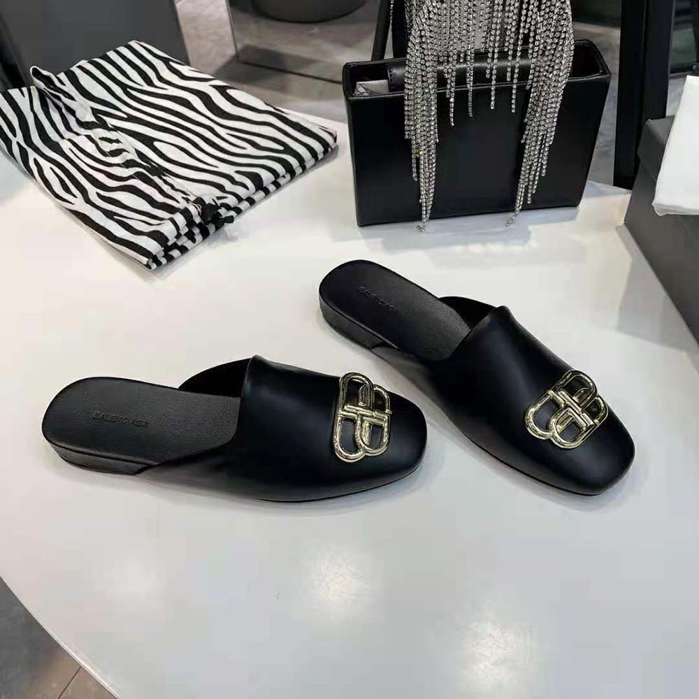 Balenciaga Women Cosy BB Slide in Black Smooth Calfskin Aged-gold Hardware - image 5