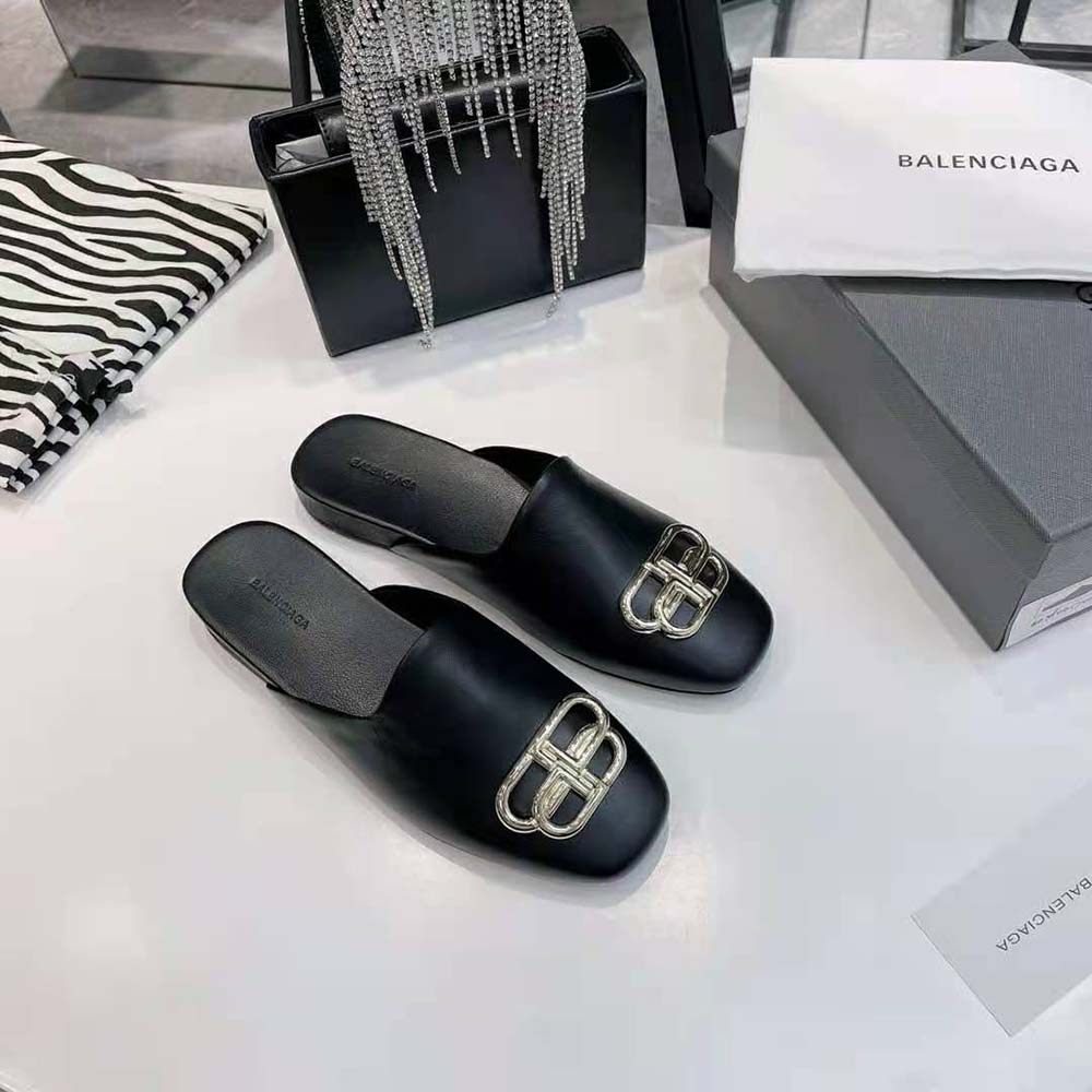 Balenciaga Women Cosy BB Slide in Black Smooth Calfskin Aged-gold Hardware - image 7