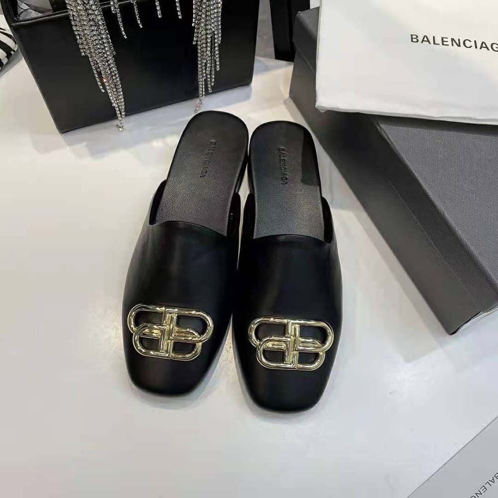 Balenciaga Women Cosy BB Slide in Black Smooth Calfskin Aged-gold Hardware - image 6