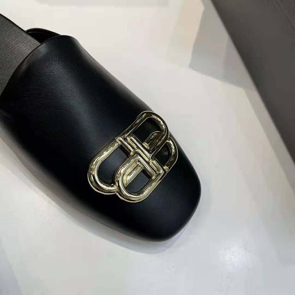 Balenciaga Women Cosy BB Slide in Black Smooth Calfskin Aged-gold Hardware - image 8