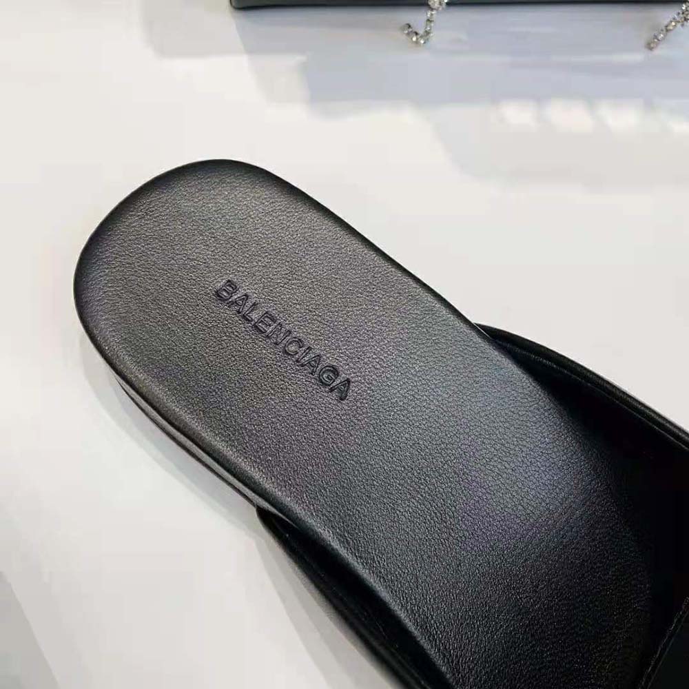 Balenciaga Women Cosy BB Slide in Black Smooth Calfskin Aged-gold Hardware - image 9
