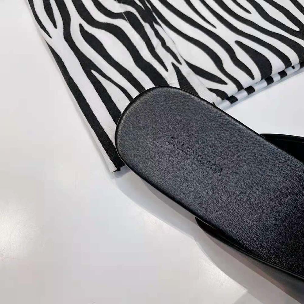 Balenciaga Women Cosy BB Slide in Black Smooth Calfskin Matte BB Hardware - image 10