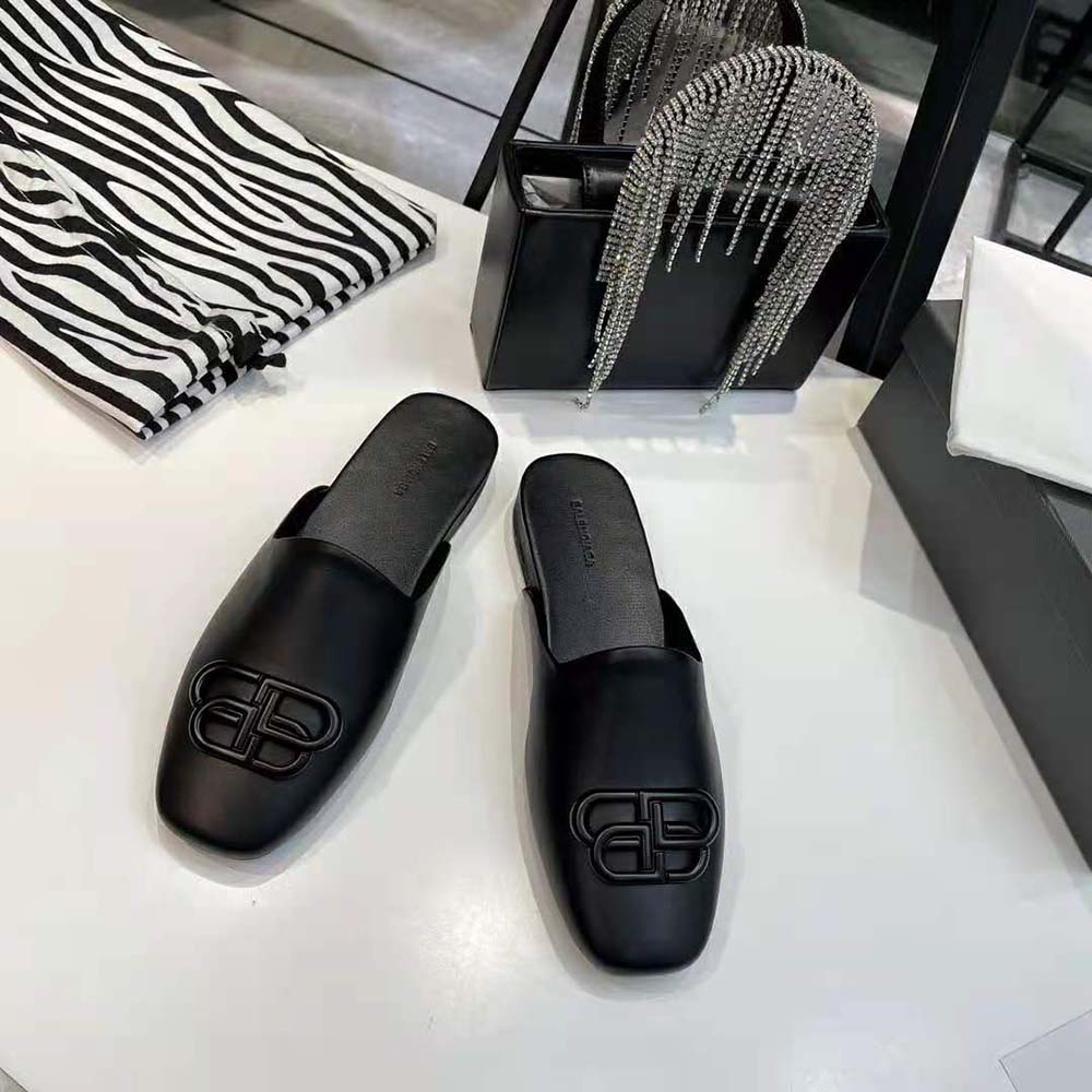 Balenciaga Women Cosy BB Slide in Black Smooth Calfskin Matte BB Hardware - image 4