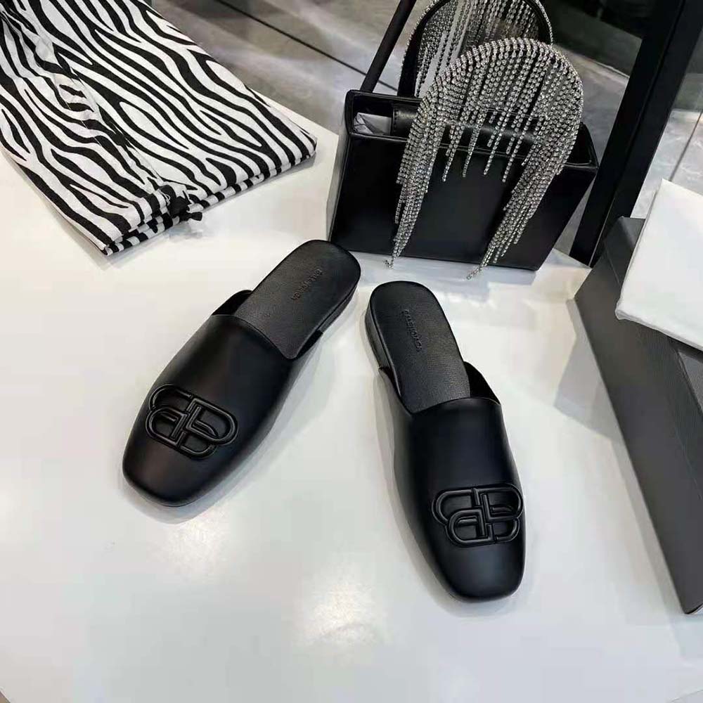 Balenciaga Women Cosy BB Slide in Black Smooth Calfskin Matte BB Hardware - image 5