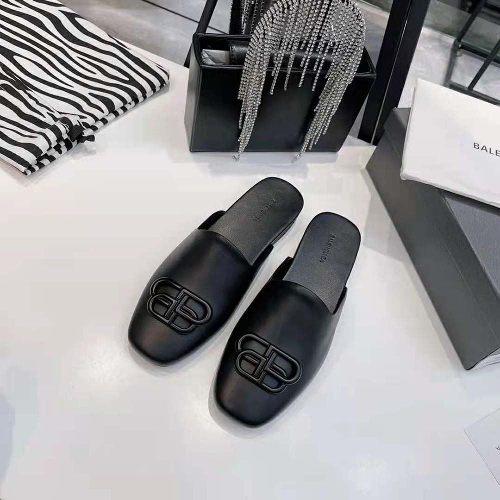 Balenciaga Women Cosy BB Slide in Black Smooth Calfskin Matte BB Hardware - image 6