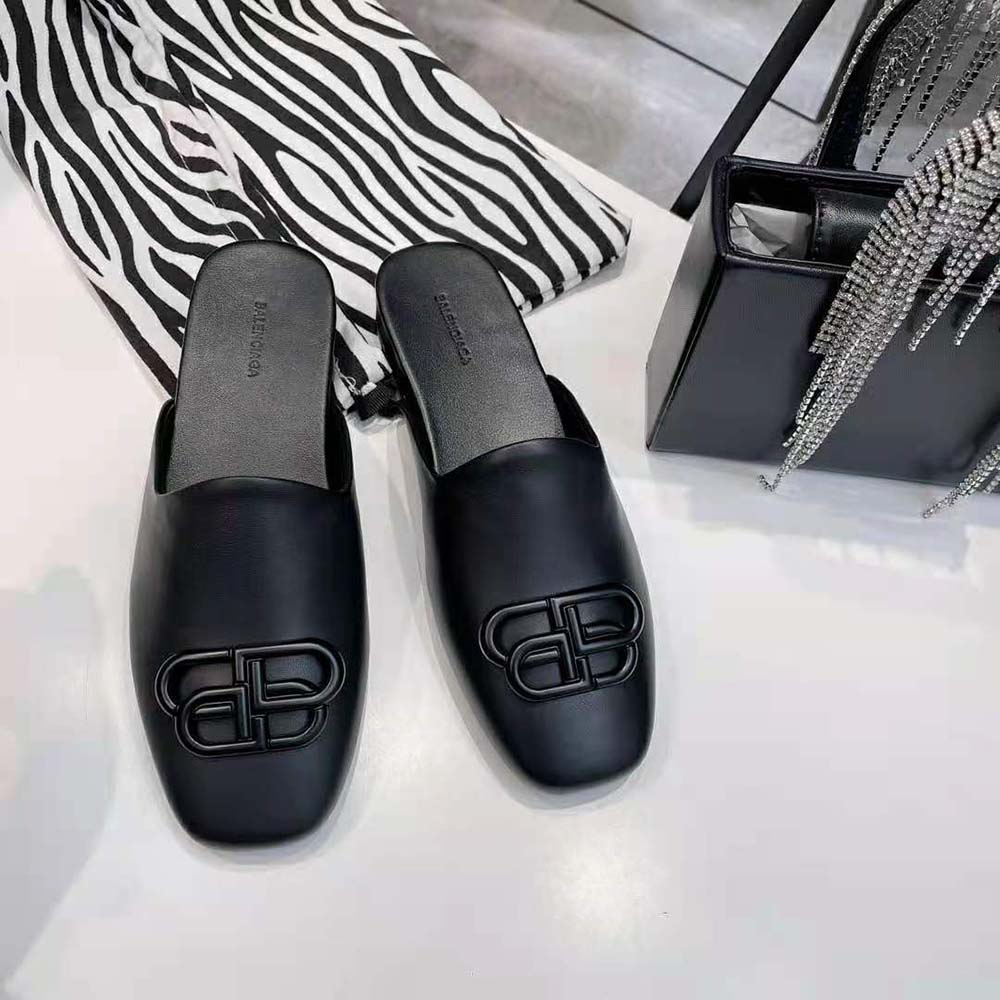 Balenciaga Women Cosy BB Slide in Black Smooth Calfskin Matte BB Hardware - image 7