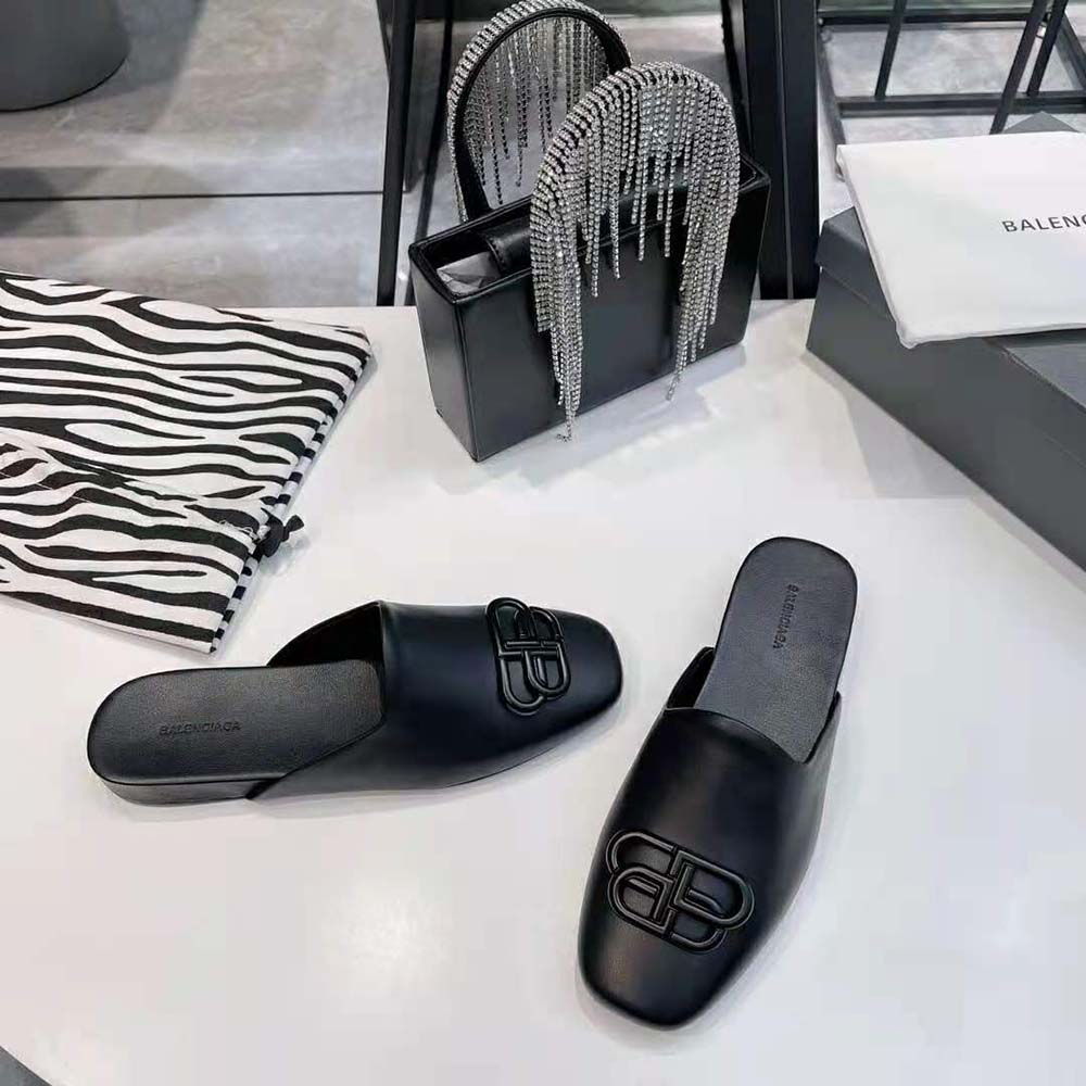 Balenciaga Women Cosy BB Slide in Black Smooth Calfskin Matte BB Hardware - image 8