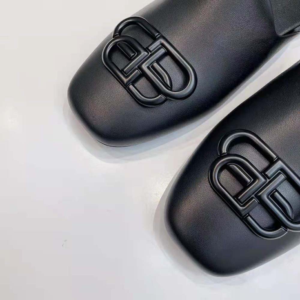 Balenciaga Women Cosy BB Slide in Black Smooth Calfskin Matte BB Hardware - image 9