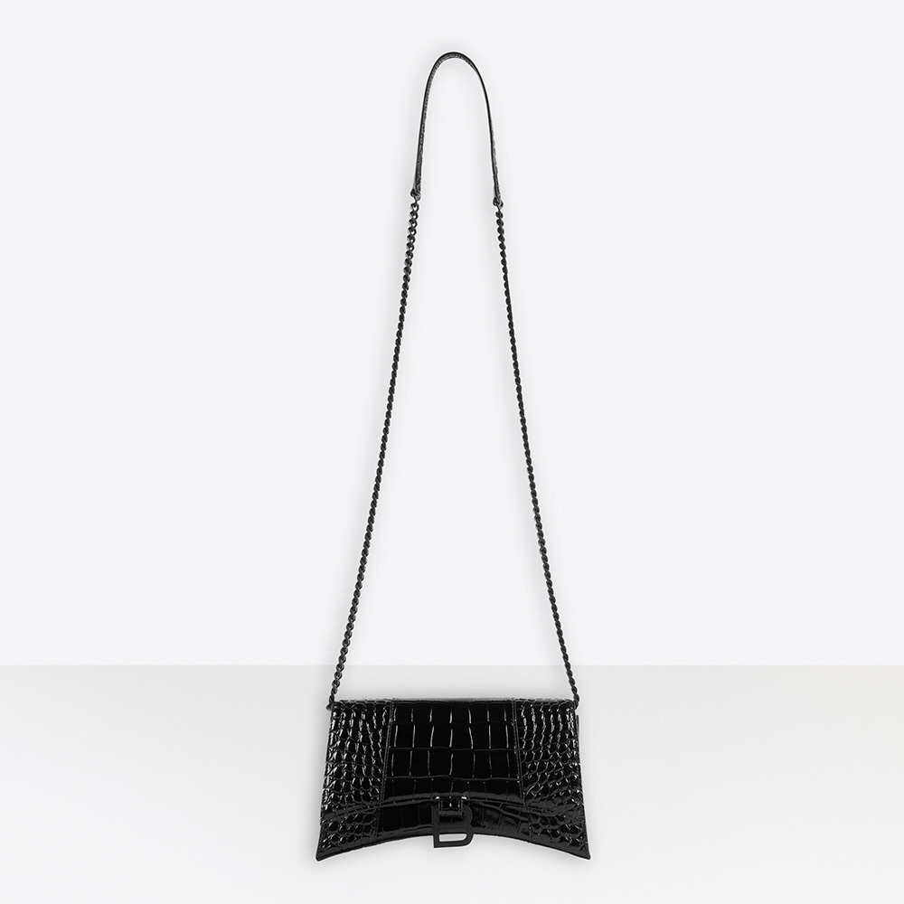 Front view of Balenciaga Women Hourglass Chain Bag in black crocodile leather