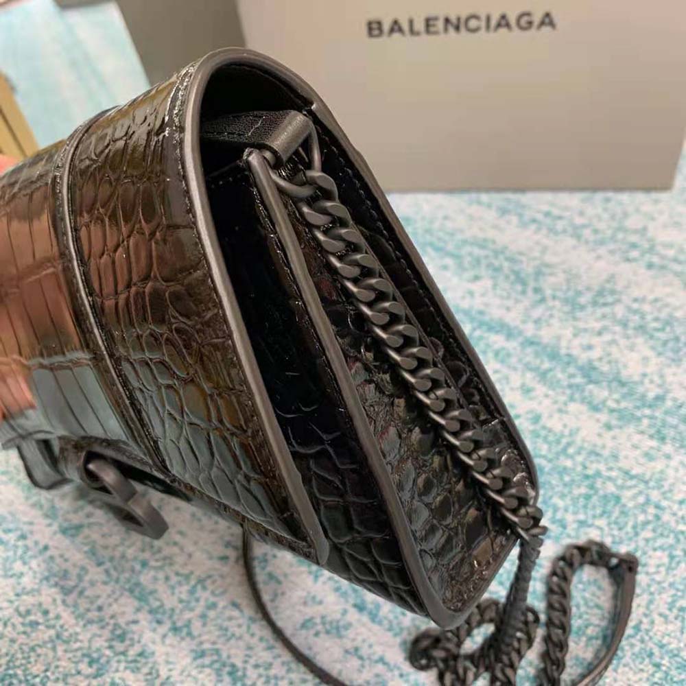 Balenciaga Women Hourglass Chain Bag in Black Shiny Crocodile Embossed Leather - image 8