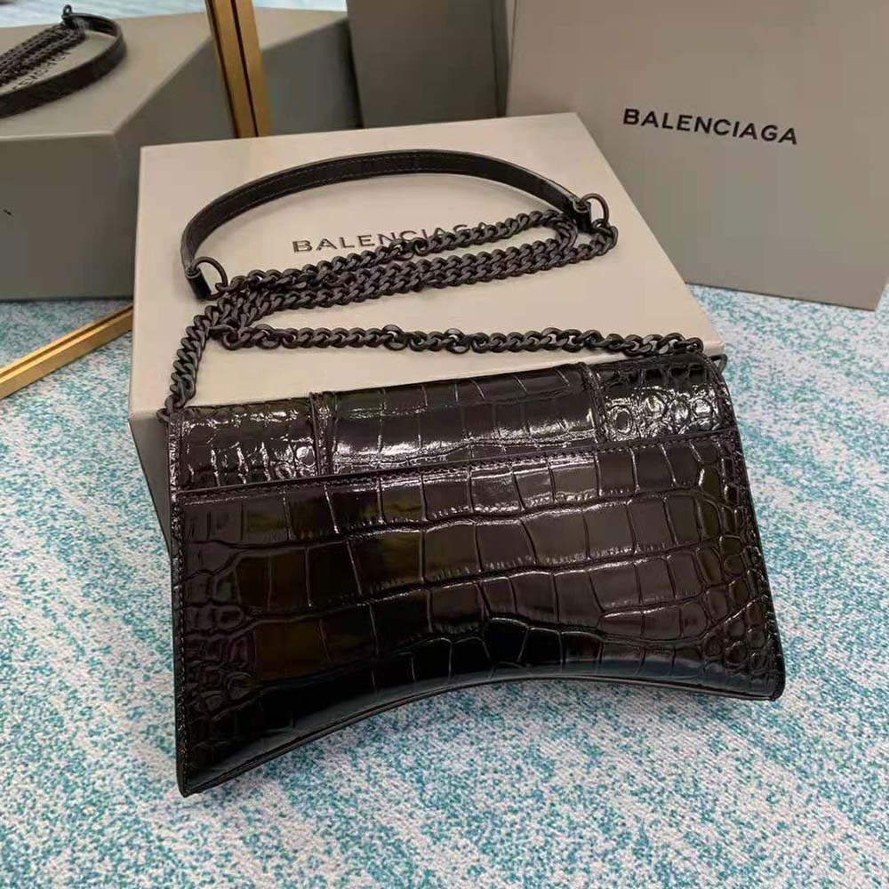 Side angle showing silhouette and chain strap of Balenciaga Women Hourglass Chain Bag