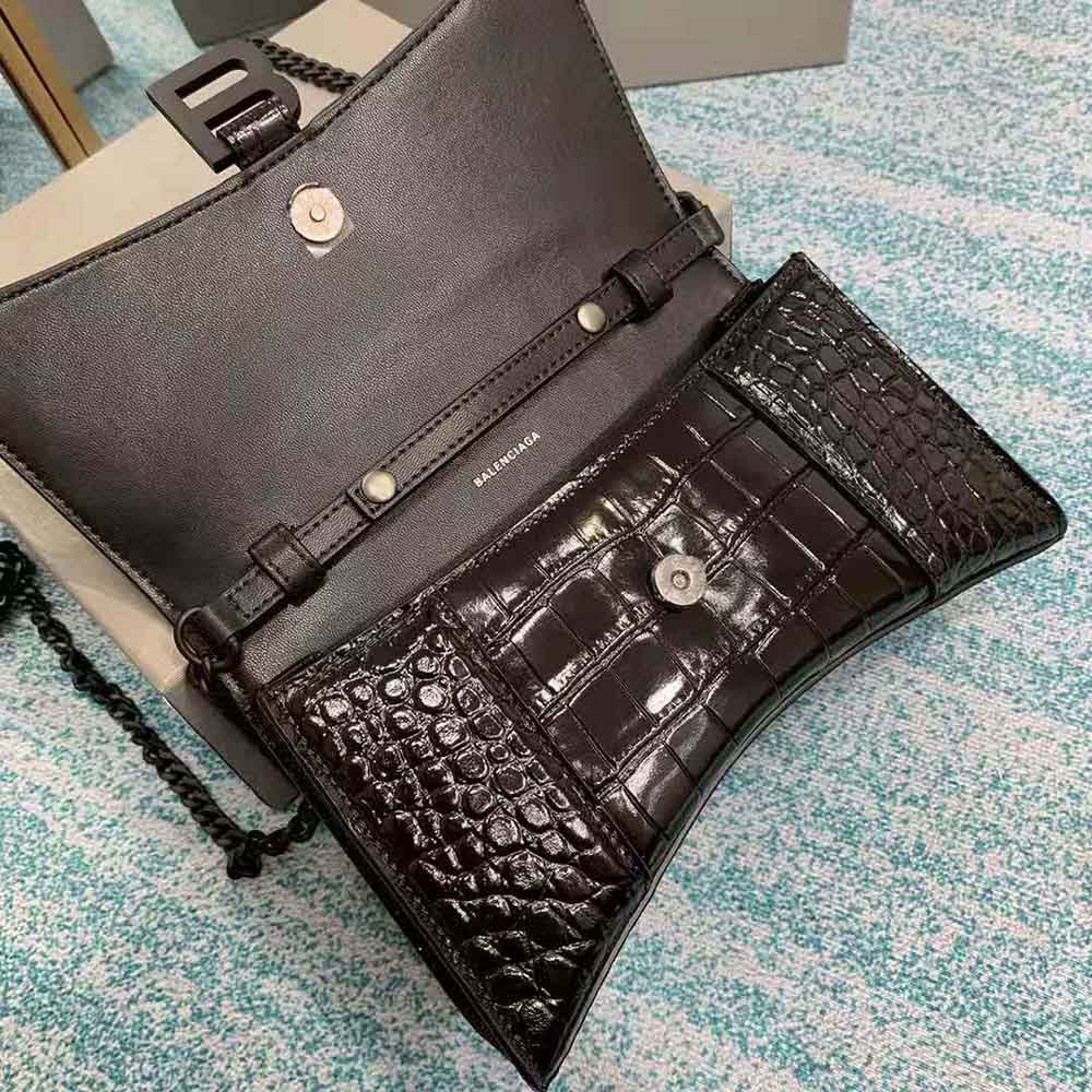 Balenciaga Women Hourglass Chain Bag in Black Shiny Crocodile Embossed Leather - image 5