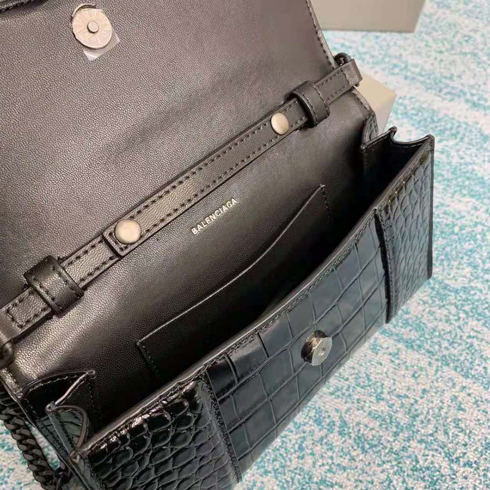 Balenciaga Women Hourglass Chain Bag in Black Shiny Crocodile Embossed Leather - image 10