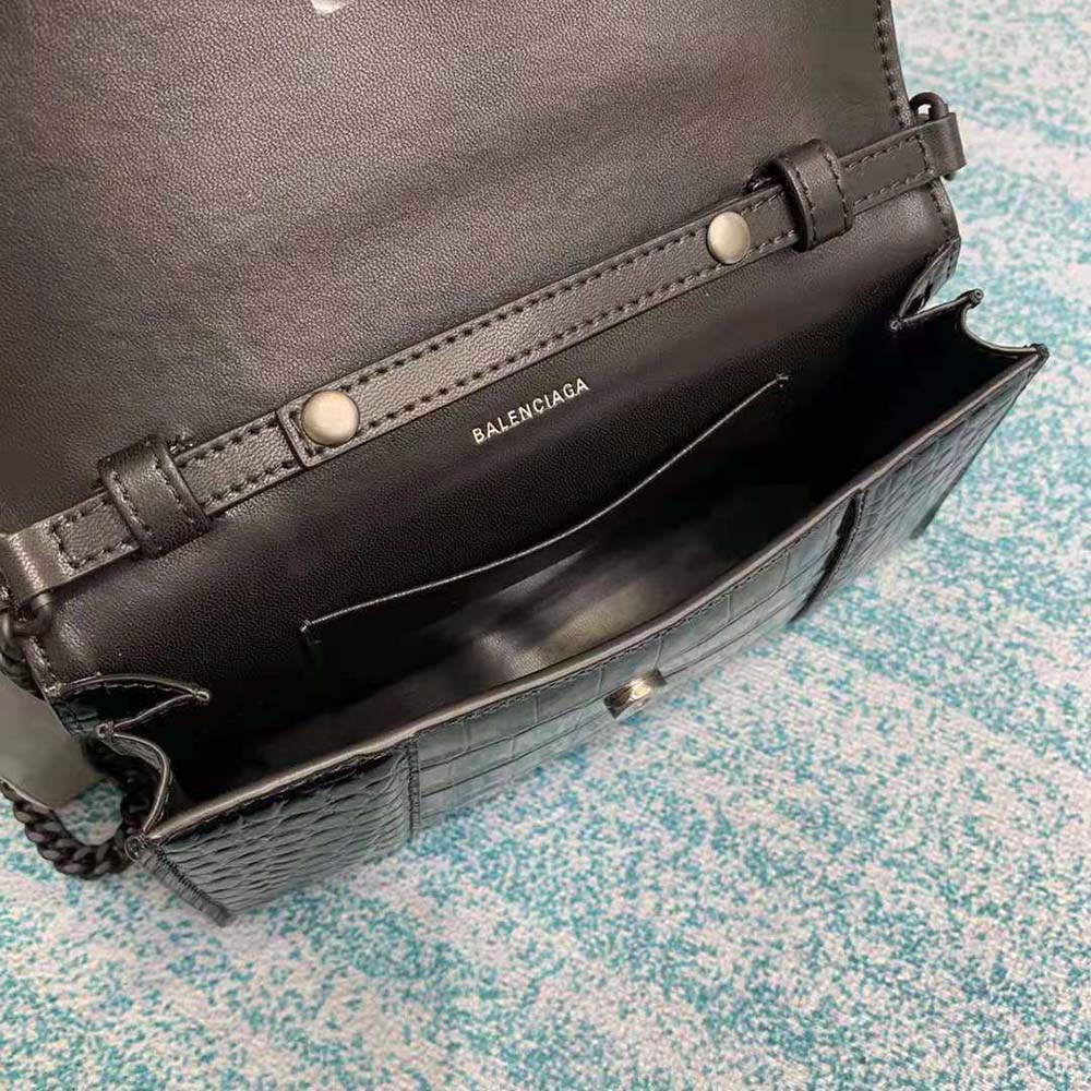Balenciaga Women Hourglass Chain Bag in Black Shiny Crocodile Embossed Leather - image 9