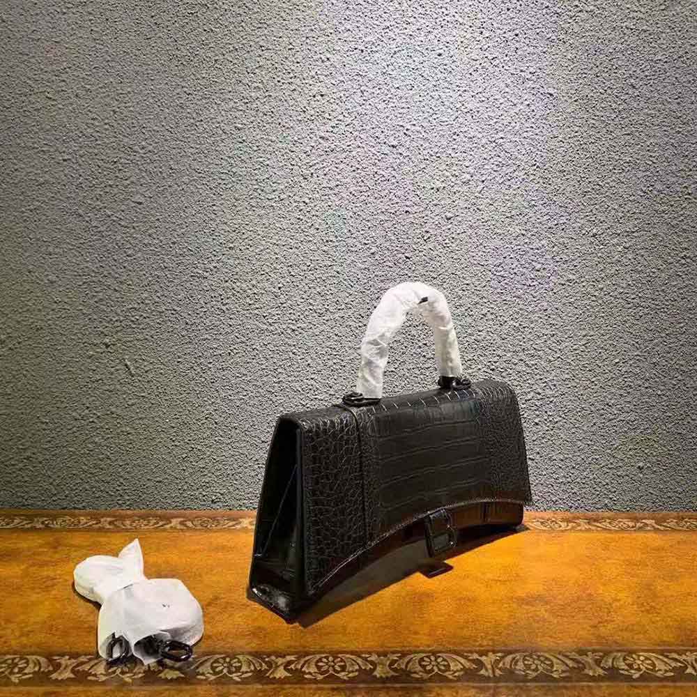 Balenciaga Women Hourglass Stretched Top Handle Bag in Black Shiny Crocodile Embossed Calfskin - image 4