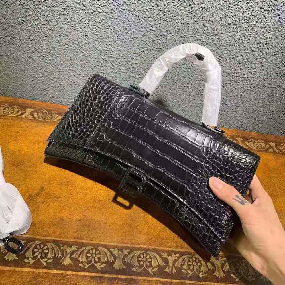Balenciaga Women Hourglass Stretched Top Handle Bag in Black Shiny Crocodile Embossed Calfskin - image 7