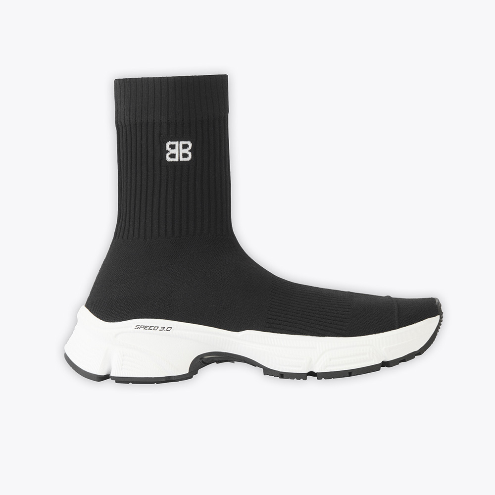 Side view of Balenciaga Women Speed 3.0 Sneaker in Black Recycled Knit