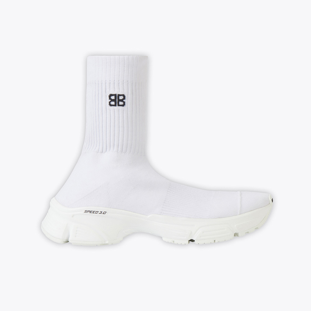 Side view of Balenciaga Women Speed 3.0 Sneaker in White Recycled Knit