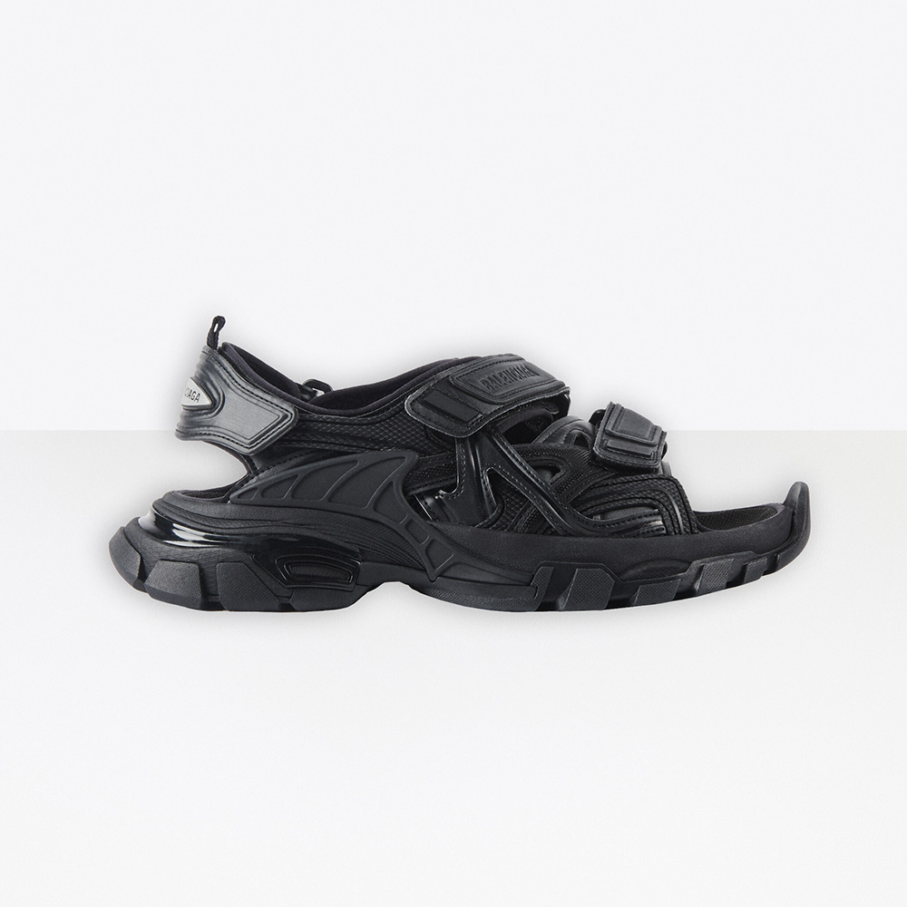 Side view of Balenciaga Women Track Sandal in Black Neoprene and Rubber