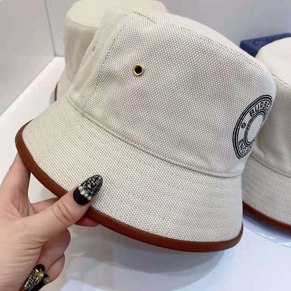 Burberry Women Leather Trim Logo Graphic Canvas Bucket Hat - image 4