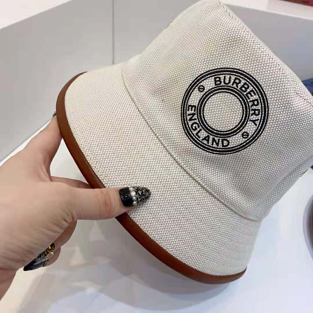Burberry Women Leather Trim Logo Graphic Canvas Bucket Hat - image 5
