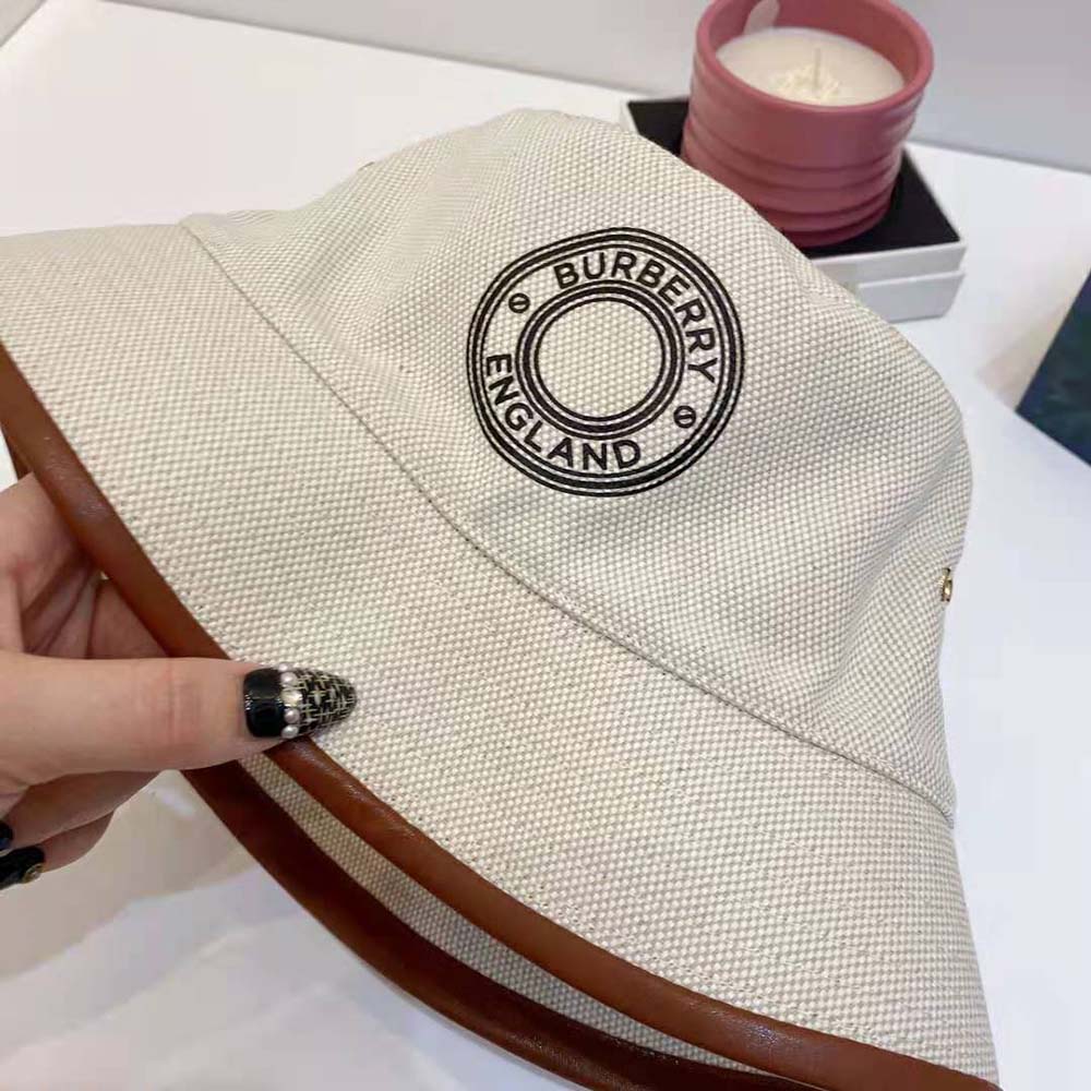 Burberry Women Leather Trim Logo Graphic Canvas Bucket Hat - image 6