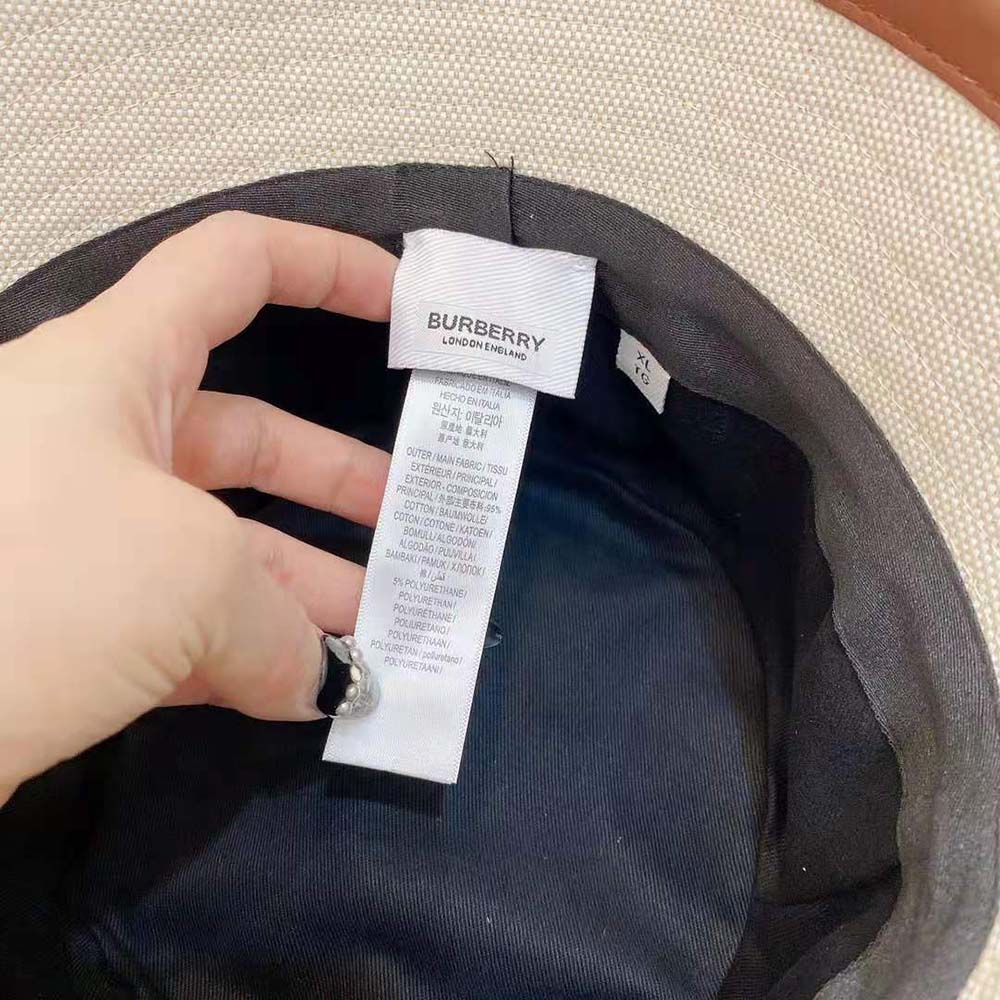 Burberry Women Leather Trim Logo Graphic Canvas Bucket Hat - image 7