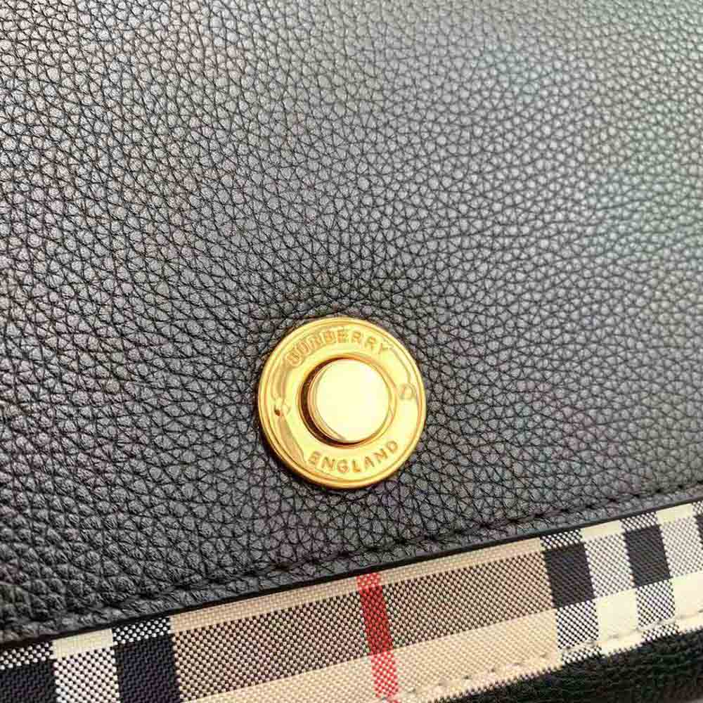 Burberry Women Leather and Vintage Check Note Crossbody Bag-Black - image 7