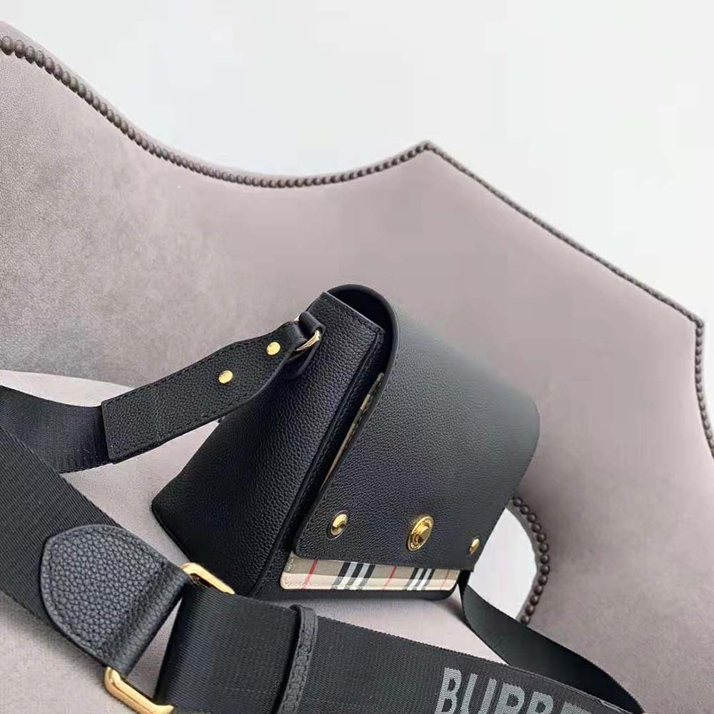 Burberry Women Leather and Vintage Check Note Crossbody Bag-Black - image 4