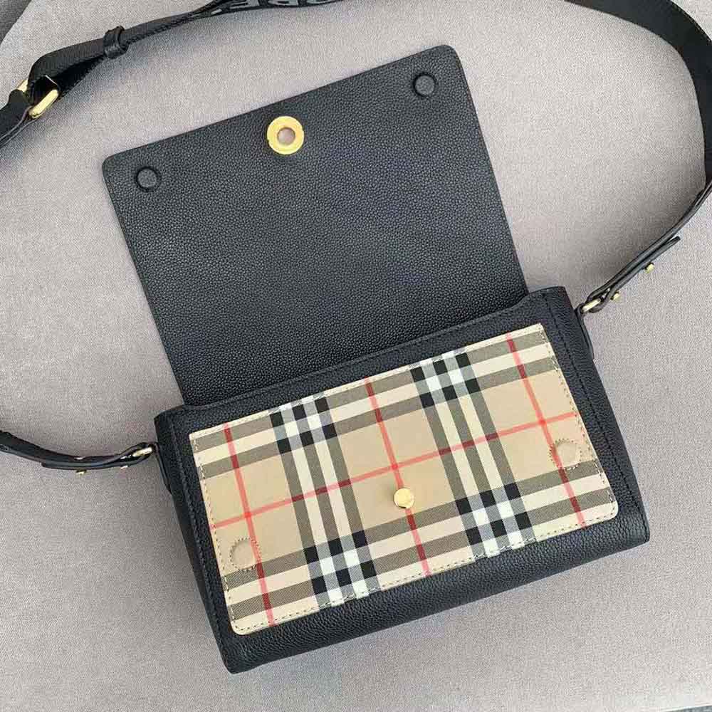 Burberry Women Leather and Vintage Check Note Crossbody Bag-Black - image 5
