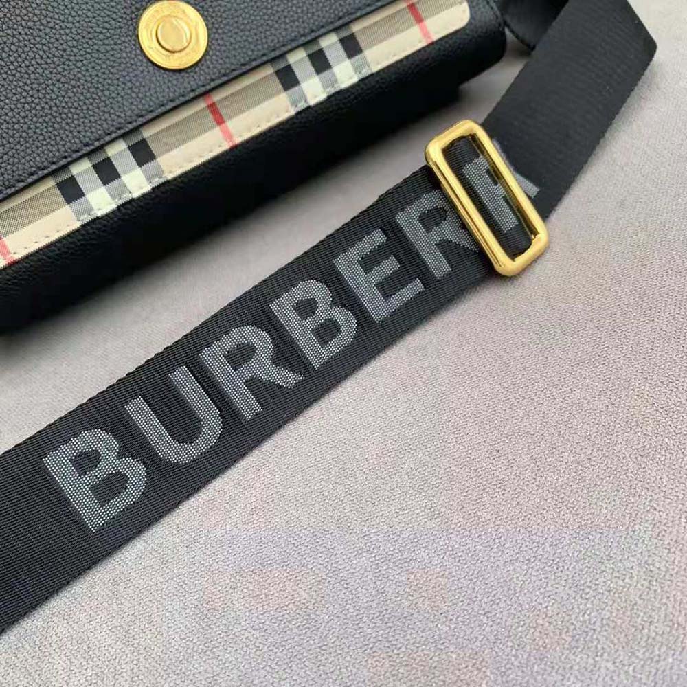 Burberry Women Leather and Vintage Check Note Crossbody Bag-Black - image 9