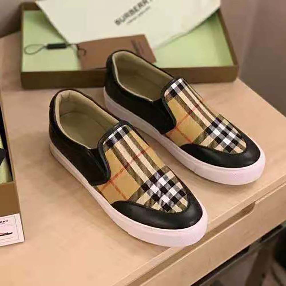 Burberry Women Leather and Vintage Check Slip-on Sneakers-Black - image 5