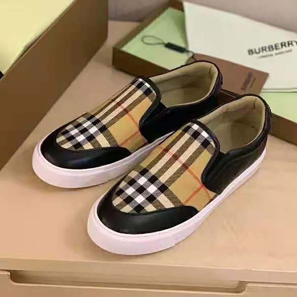 Burberry Women Leather and Vintage Check Slip-on Sneakers-Black - image 4