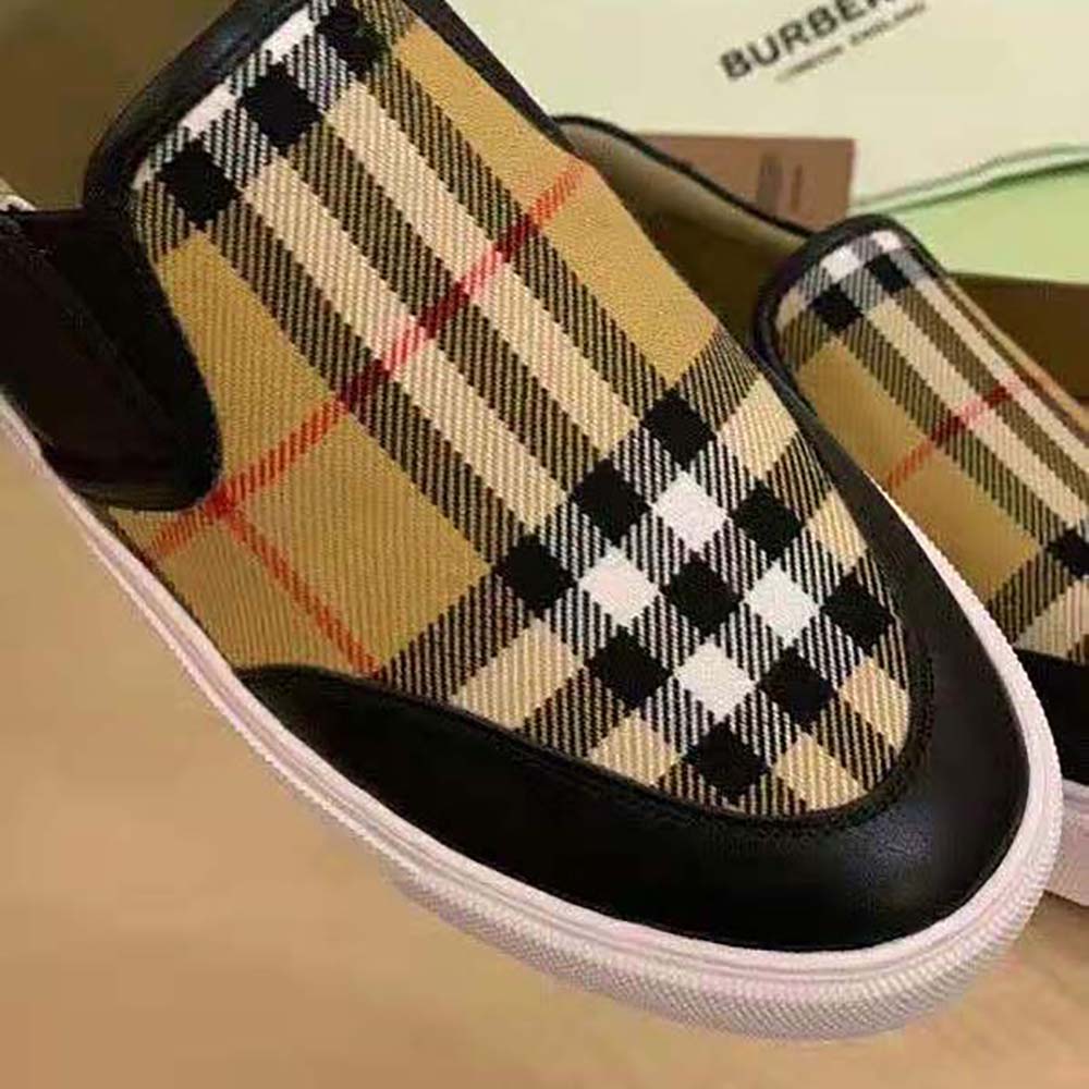 Burberry Women Leather and Vintage Check Slip-on Sneakers-Black - image 8