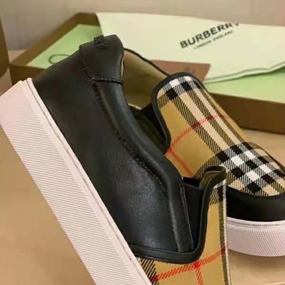 Burberry Women Leather and Vintage Check Slip-on Sneakers-Black - image 7