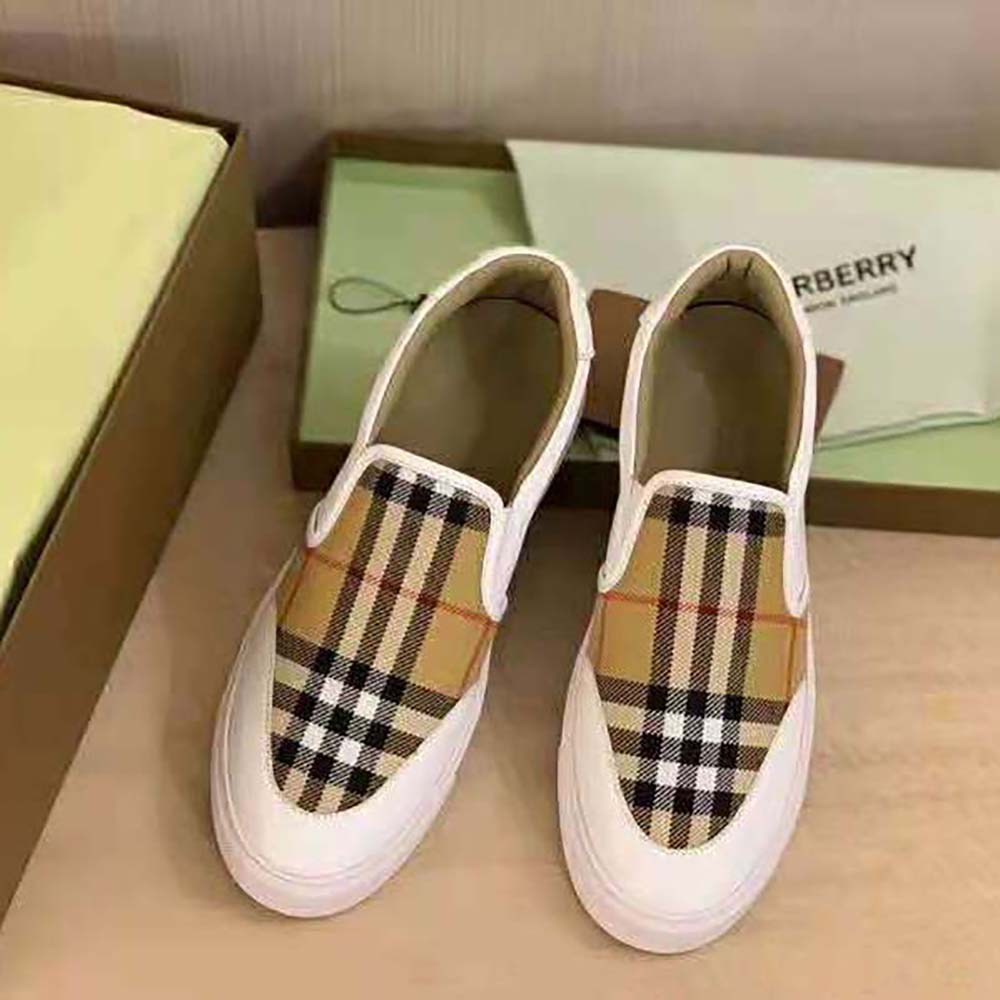 Burberry Women Leather and Vintage Check Slip-on Sneakers-White - image 4
