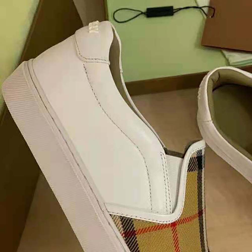 Burberry Women Leather and Vintage Check Slip-on Sneakers-White - image 6
