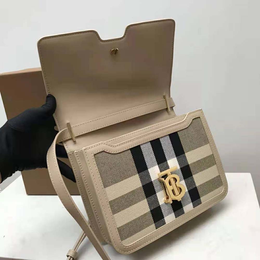 Burberry Women Medium Check Canvas and Leather TB Bag-Beige - image 5
