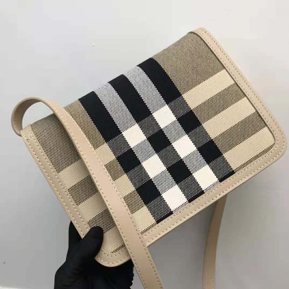 Burberry Women Medium Check Canvas and Leather TB Bag-Beige - image 4