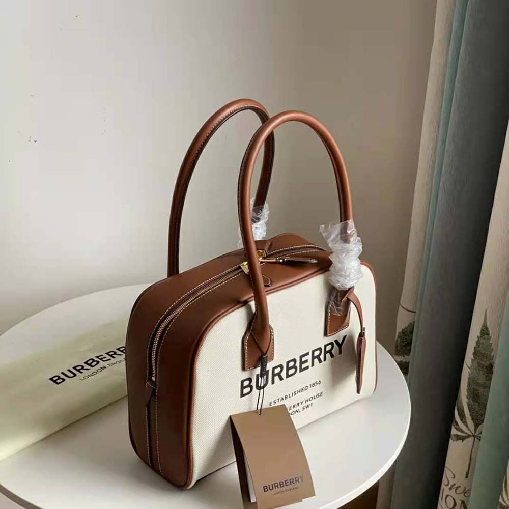 Burberry Women Medium Horseferry Print Cotton Canvas Half Cube Bag-Brown - image 5