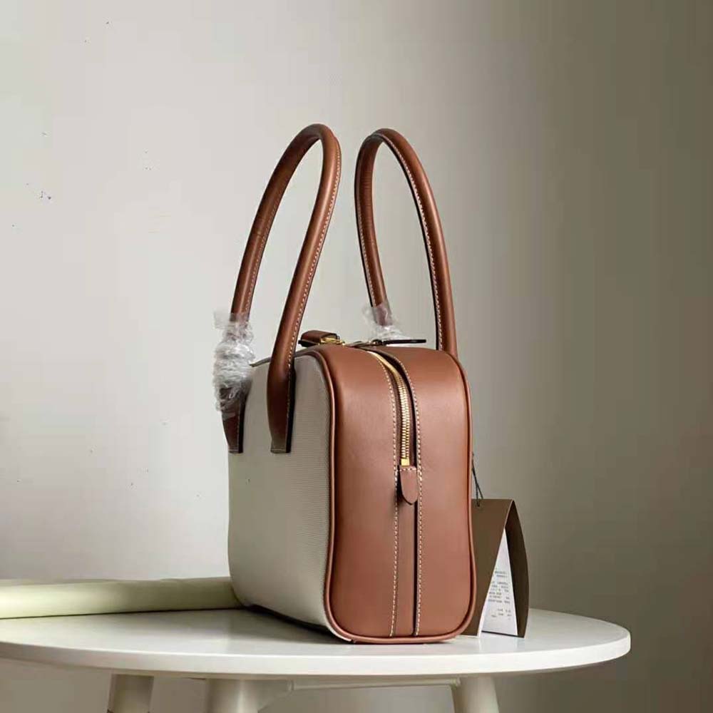 Burberry Women Medium Horseferry Print Cotton Canvas Half Cube Bag-Brown - image 6