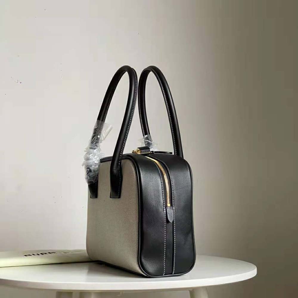 Burberry Women Medium Horseferry Print Cotton Canvas Half Cube Bag-Black - image 5