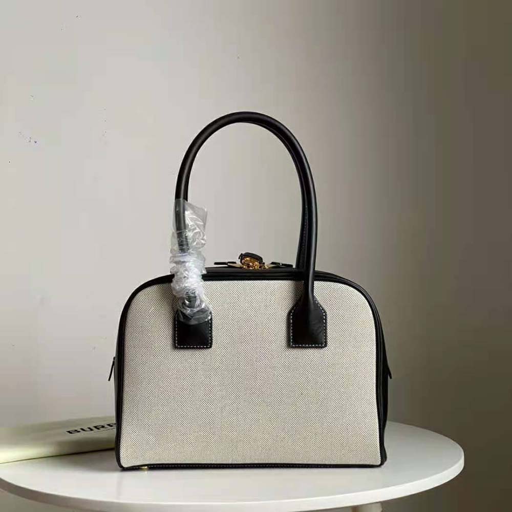 Burberry Women Medium Horseferry Print Cotton Canvas Half Cube Bag-Black - image 4