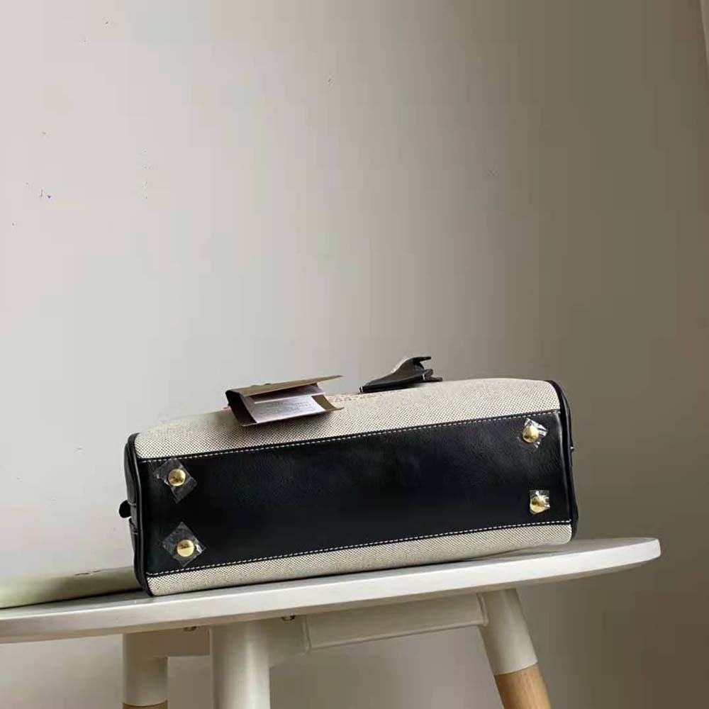 Burberry Women Medium Horseferry Print Cotton Canvas Half Cube Bag-Black - image 6