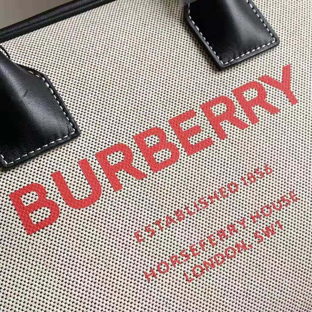Burberry Women Medium Horseferry Print Cotton Canvas Half Cube Bag-Black - image 9