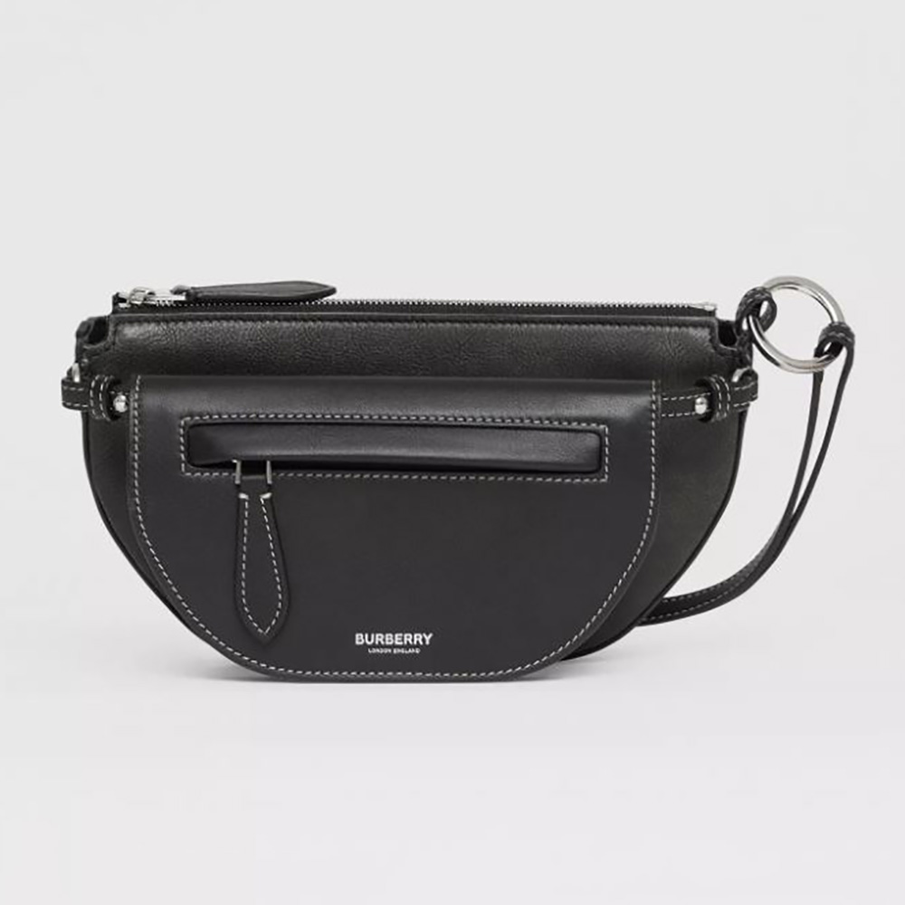 Front view of Burberry Women Mini Leather Double Olympia Bag-Black