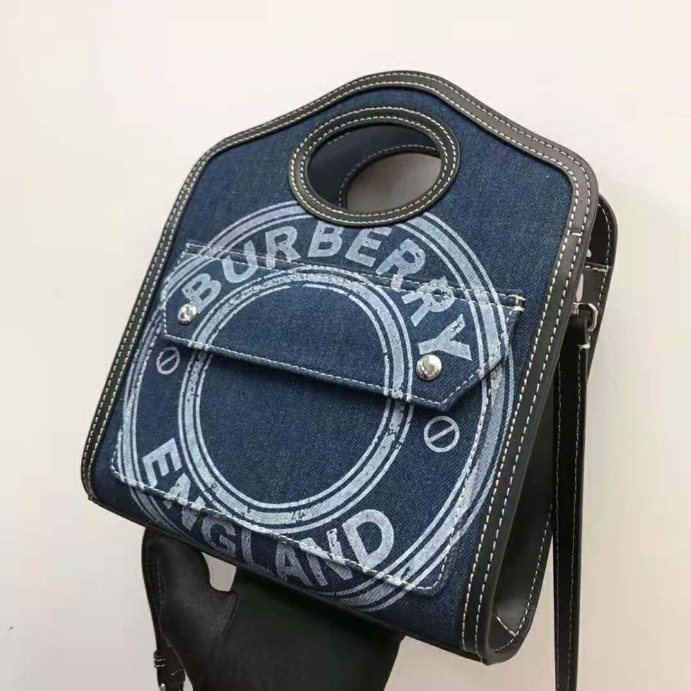 Burberry Women Mini Logo Graphic Denim and Leather Pocket Bag - image 5