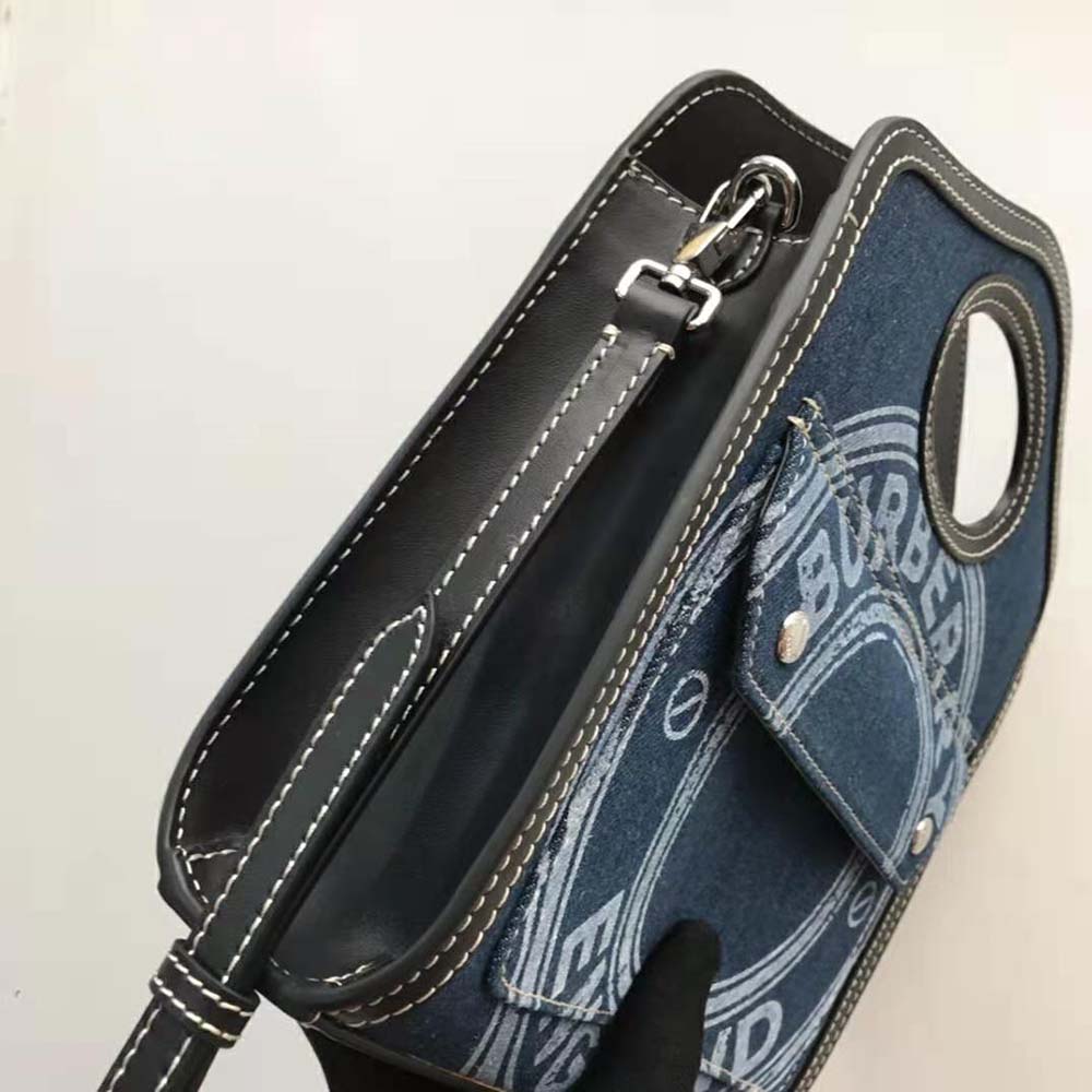 Burberry Women Mini Logo Graphic Denim and Leather Pocket Bag - image 6