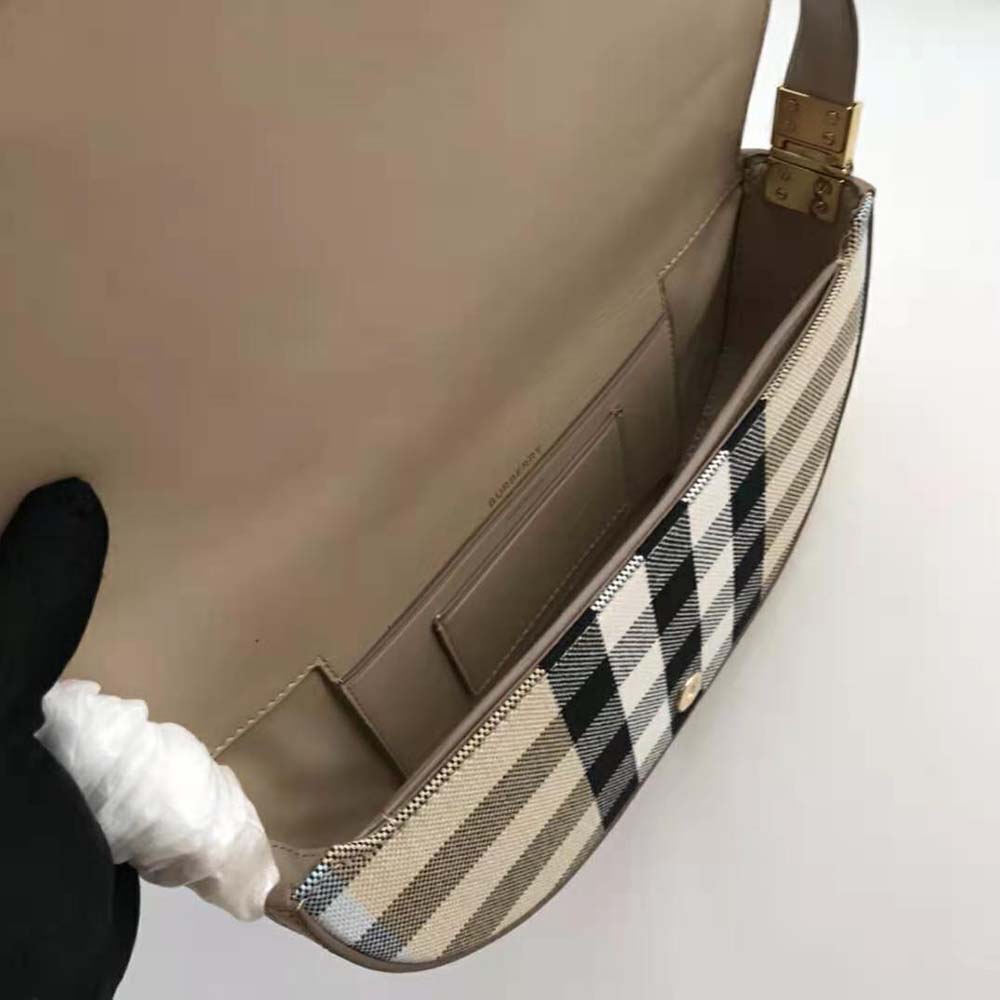 Burberry Women Small Check Canvas and Leather Olympia Bag - image 9