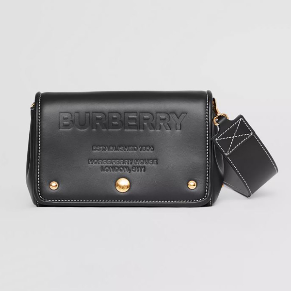 Front view of Burberry Women Small Horseferry Leather Crossbody Bag-Black